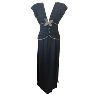 Vintage Carolyne Roehm Rhinestone Black Gown Size 12